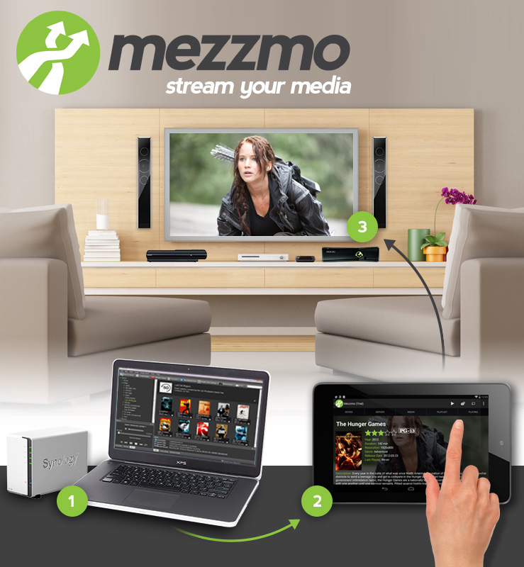 Install Mezzmo (Windows) server on your PC or laptop.  Add your videos, music and photos. Install Mezzmo (Android) app on your Android tablet or smartphone. Browse your collection of movies, TV shows, music and photos.  Stream to your TV and DLNA devices in your home.
