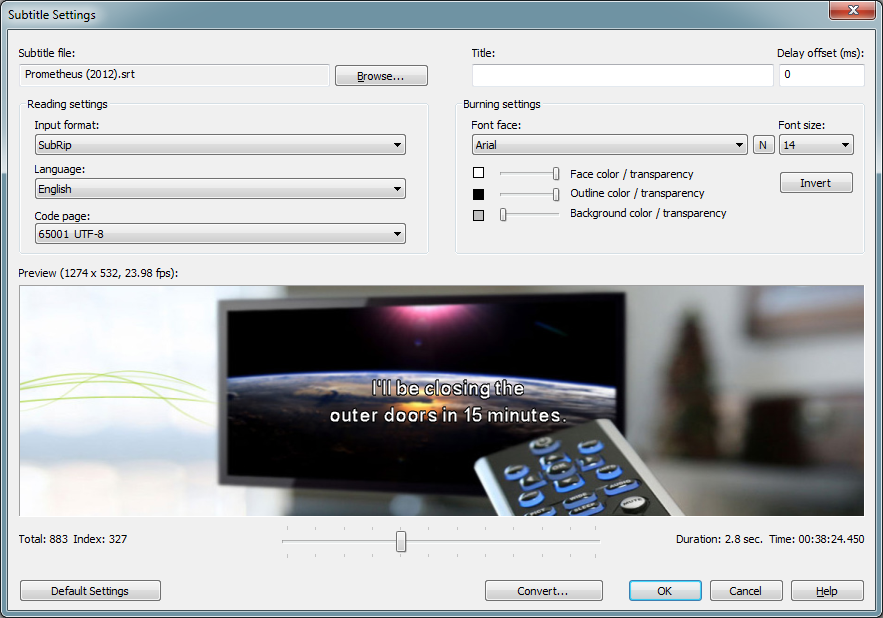 Subtitle Settings dialog lets you configure how you want subtitles streamed to your DLNA devices