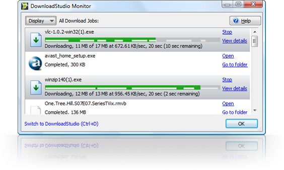 DownloadStudio. Award-winning download manager. Monitor window - a compact, easy-to-read way to view the progress of all your downloads.