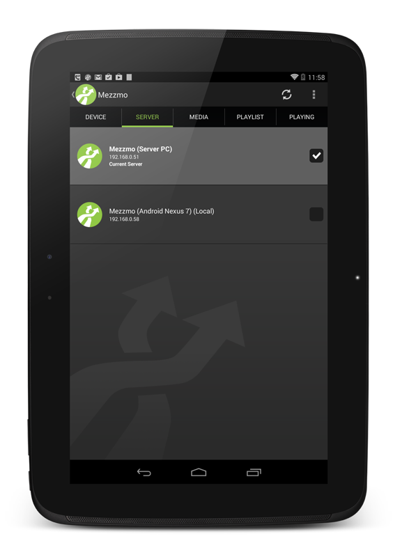 Mezzmo Android - SERVER Tab